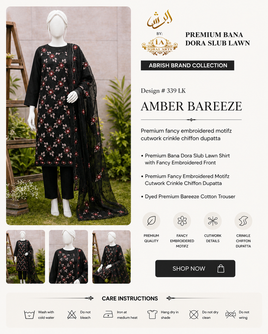 Abrish premium lawn 3p pure bambar dupatta