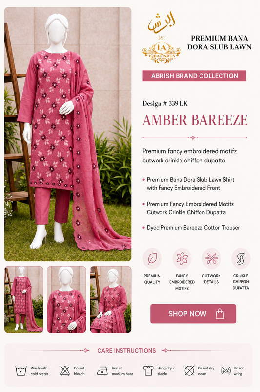 Abrish premium lawn 3p pure bambar dupatta