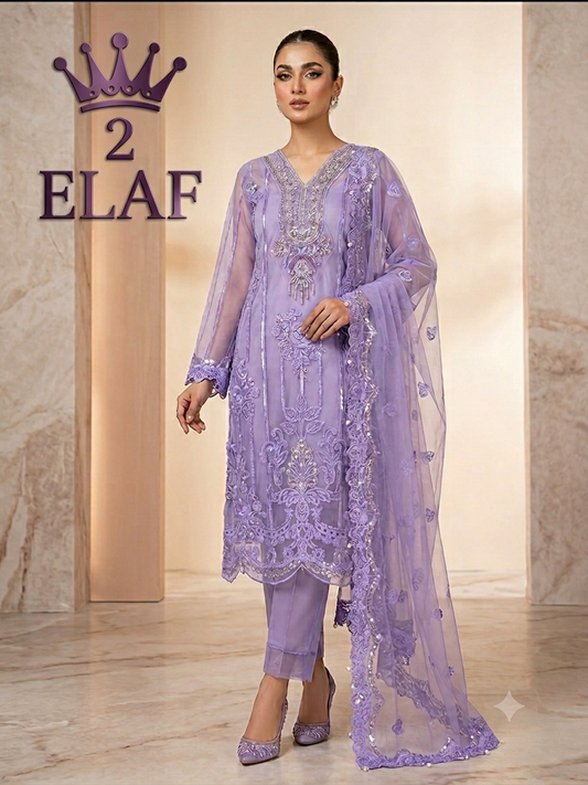 Elaf 2 organza shirt net dupatta 2p
