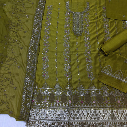 gulaal viscous embroidered 3 piece suit