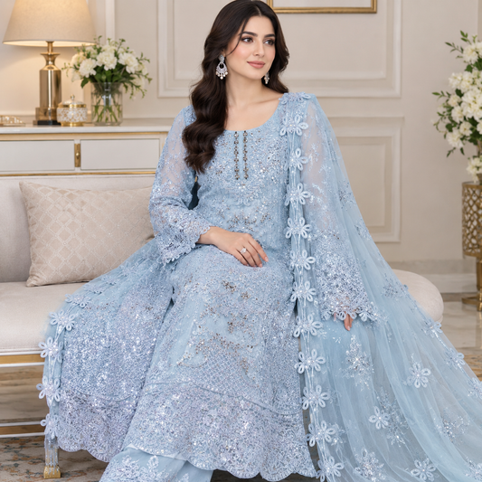 Maria B organza embroidered cuttwork 3 piece suit