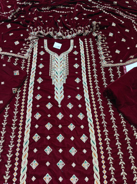 micro velvet embroidered 3Piece suit