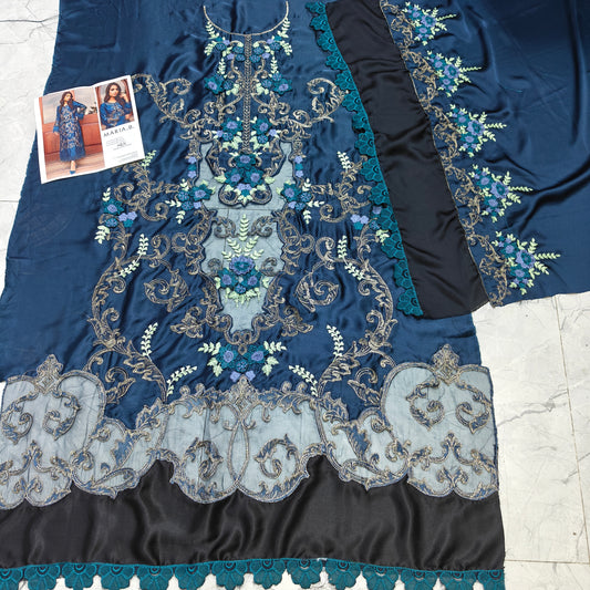 Embroidered Silk 2-Piece Suit – Teal