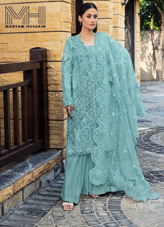 Luxury Organza Handwork Suit – Mint Green. maryam Hussain