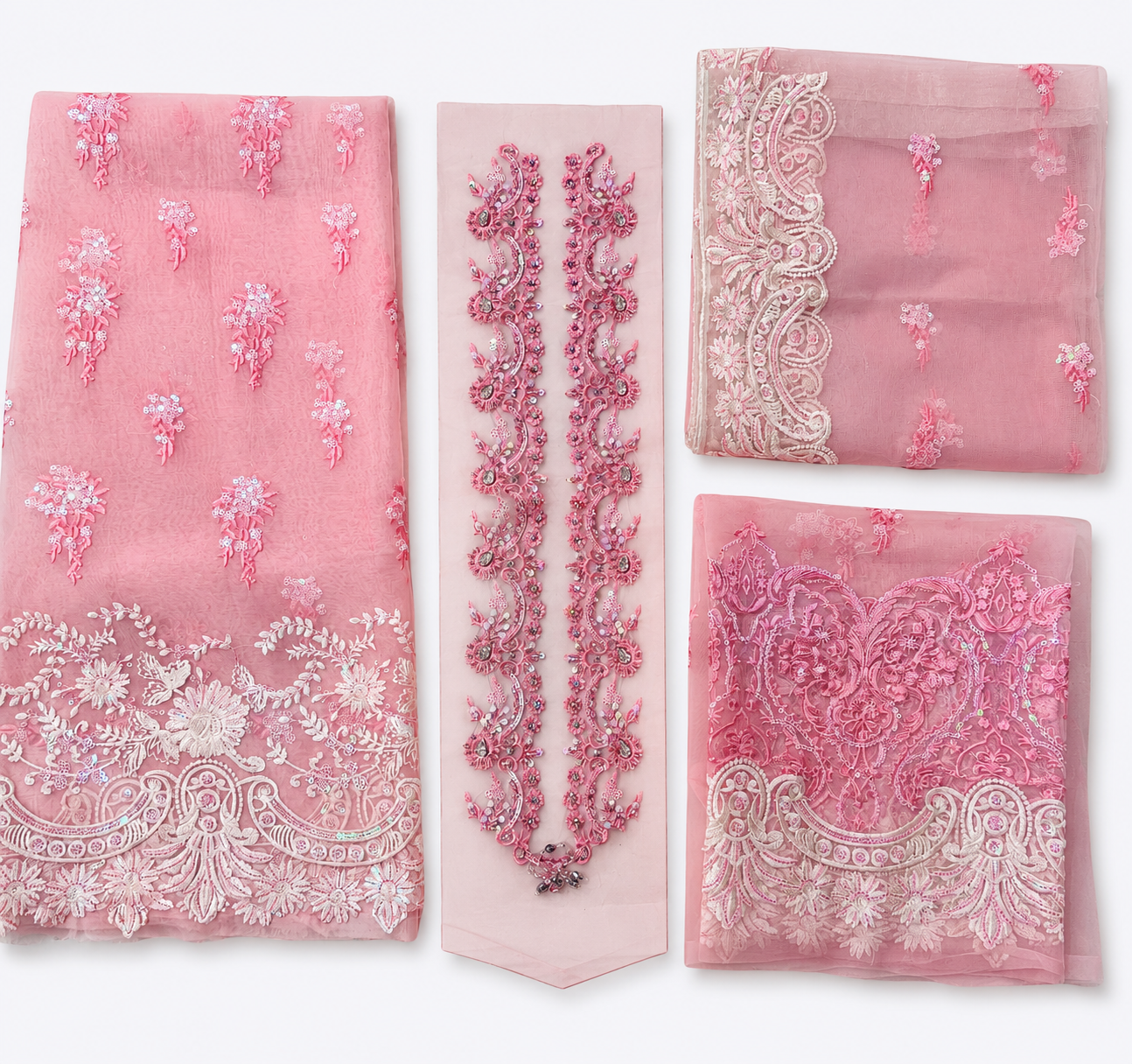 Elaf premium organza shirt with neckline patch with net dupatta ￼