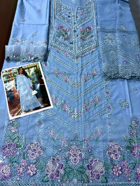 gulal fancy three piece lawn with patches ￼