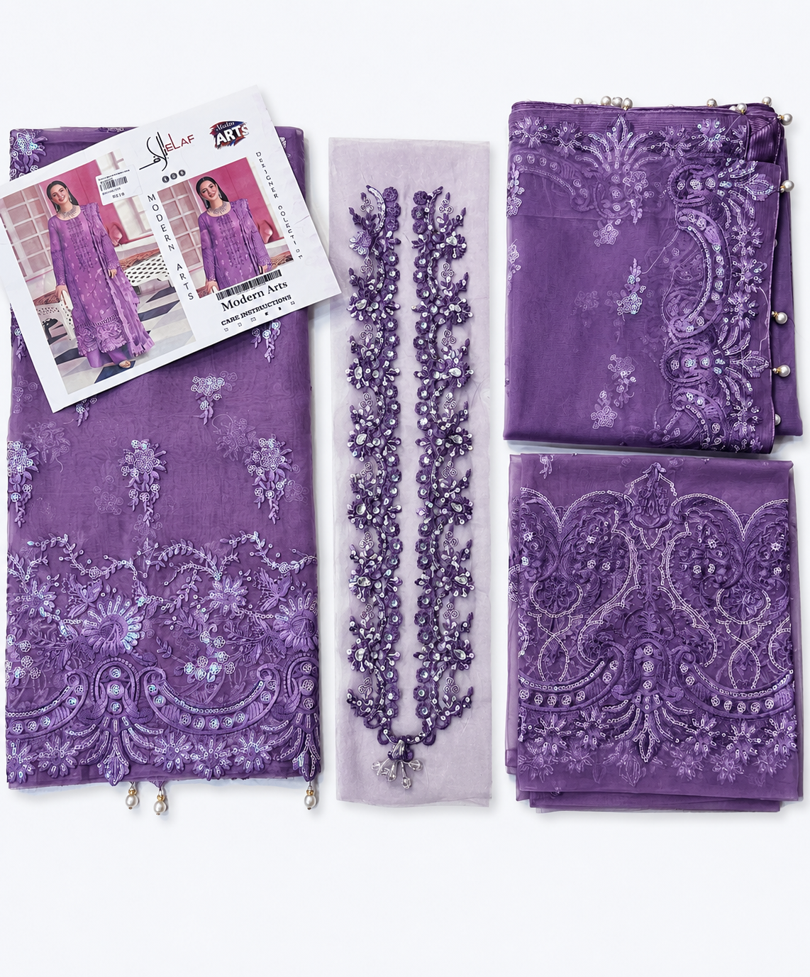 Elaf premium organza shirt with neckline patch with net dupatta ￼