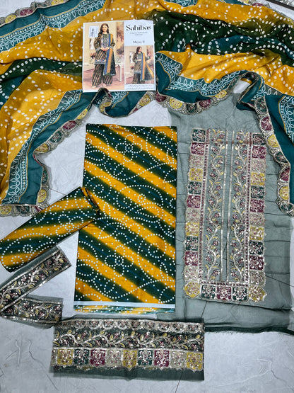 sahibas printed lawn with patches 3p
