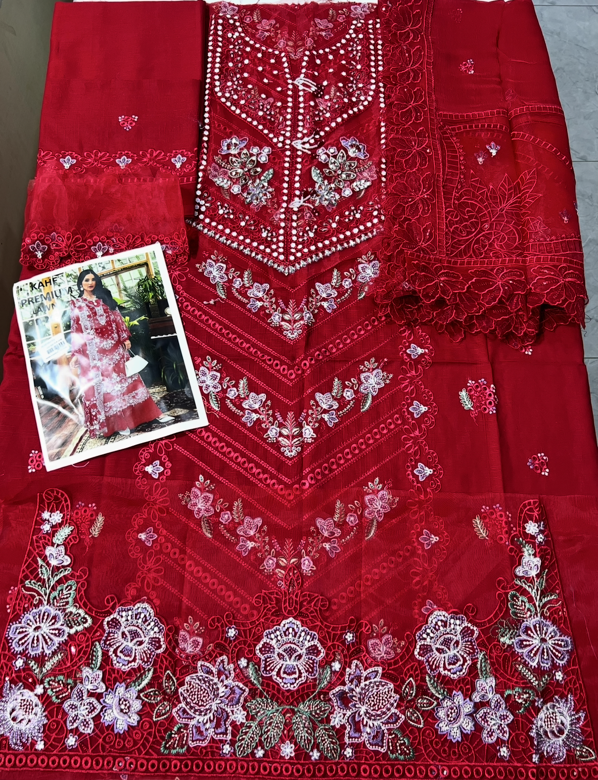 gulal fancy three piece lawn with patches ￼