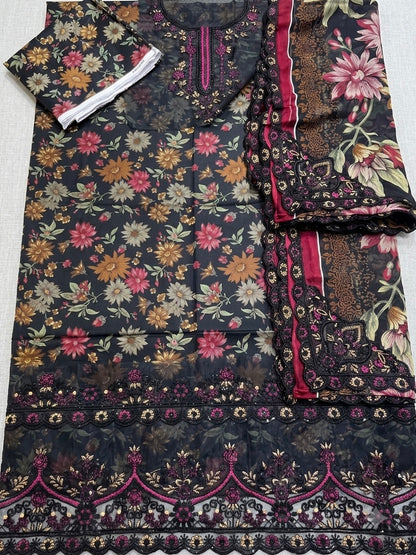 farasha ￼three piece lawn suit with patches