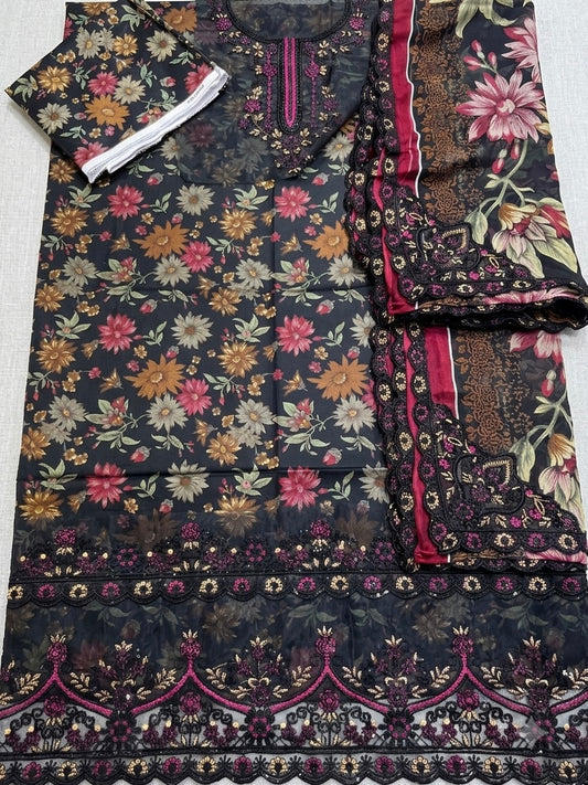 farasha ￼three piece lawn suit with patches