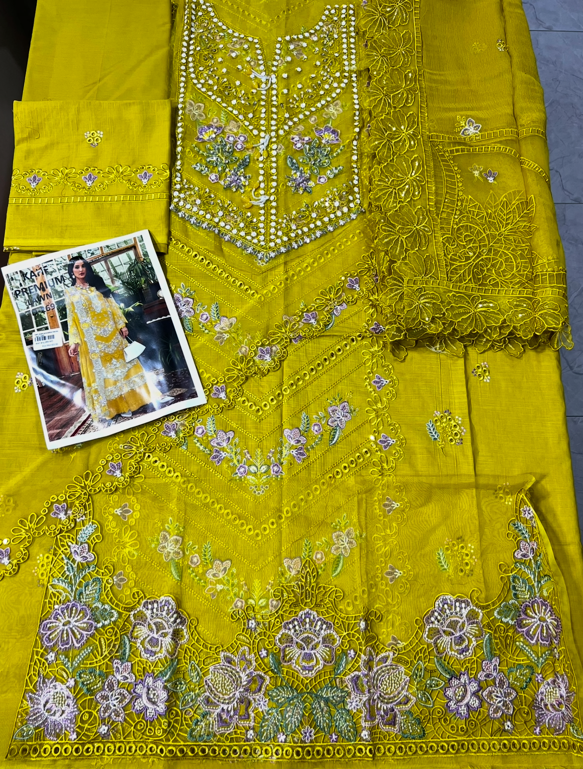 gulal fancy three piece lawn with patches ￼