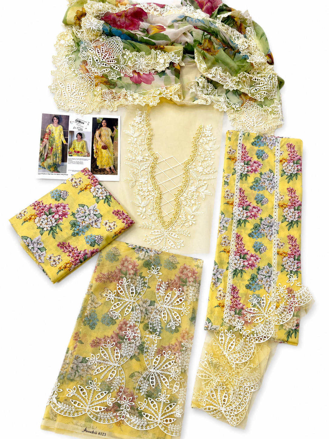 aneelas printed lawn with patches with shifon dupatta￼