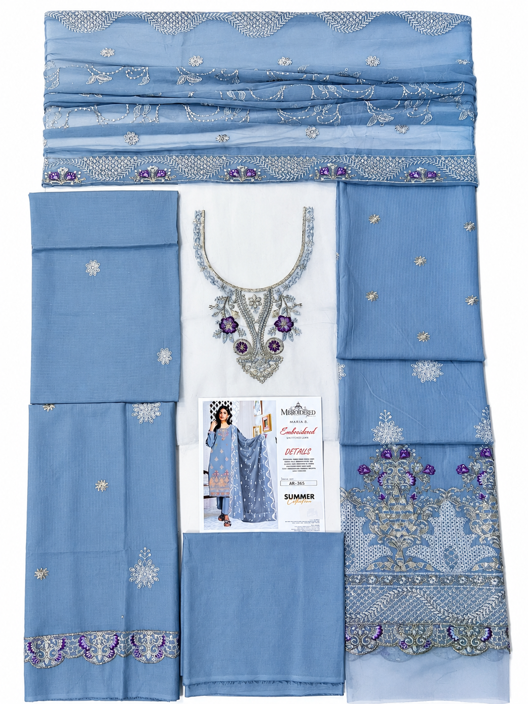 maria b lawn 3p with neck line with Shifon dupatta￼