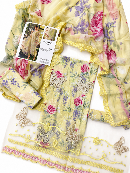 Butterfly 3p lawn  Chiffon dupatta