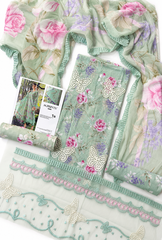butterfly three piece lawn with patches ￼