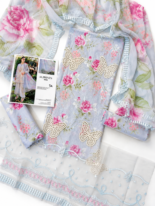 butterfly three piece lawn with patches ￼