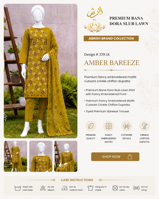 Abrish premium lawn 3p pure bambar dupatta