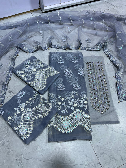ELAF organza shirt net dupatta 2p