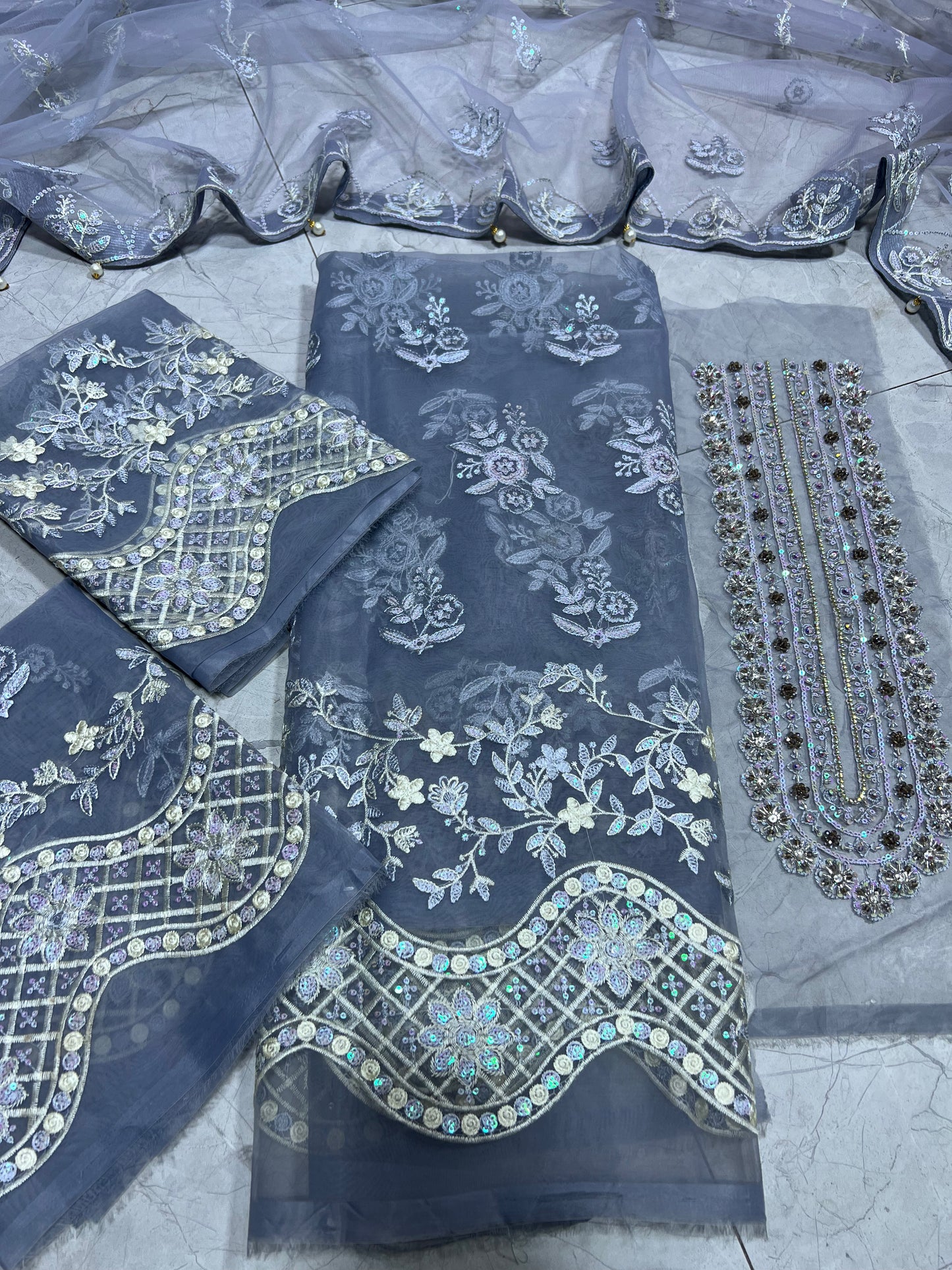 ELAF organza shirt net dupatta 2p