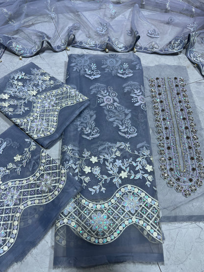 ELAF organza shirt net dupatta 2p