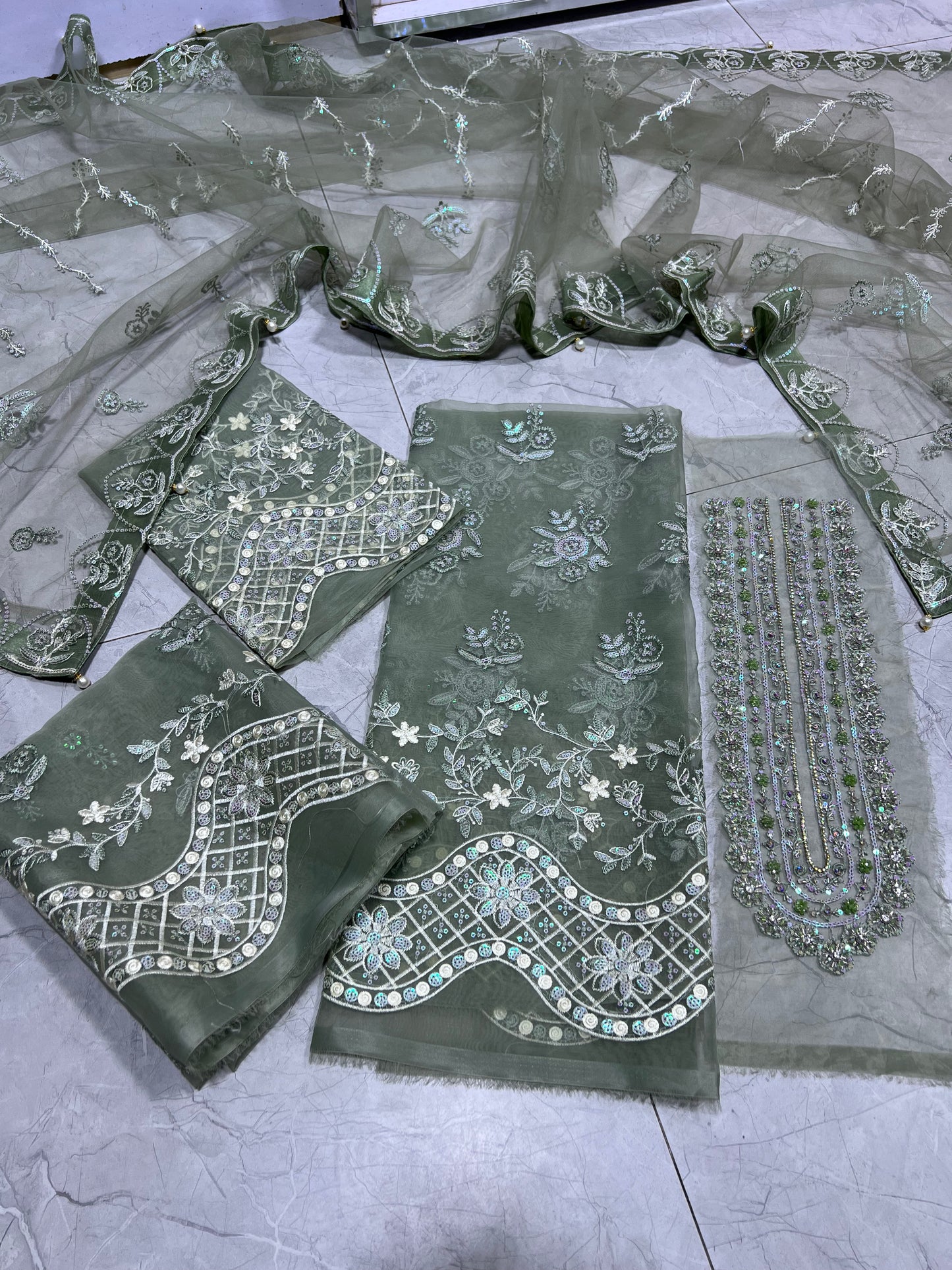 ELAF organza shirt net dupatta 2p