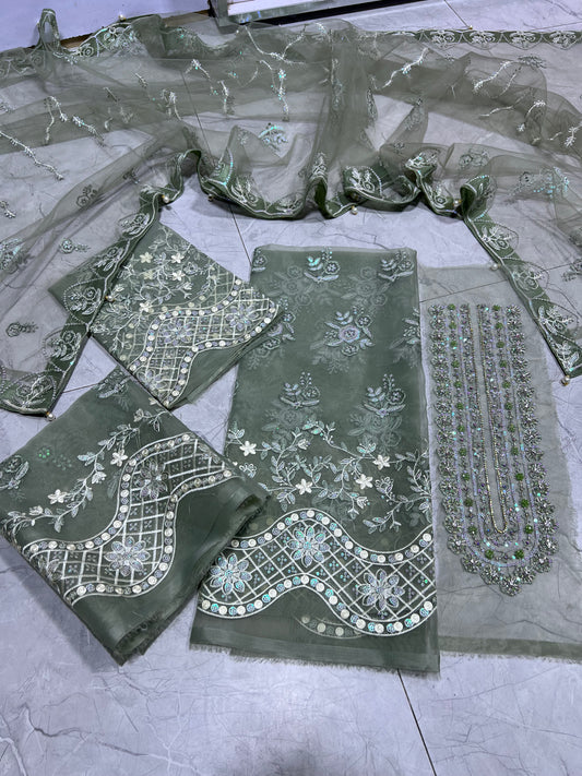 ELAF organza shirt net dupatta 2p