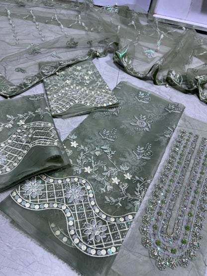 ELAF organza shirt net dupatta 2p