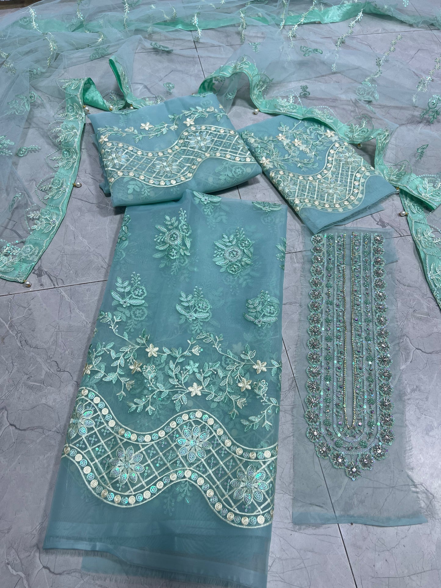 ELAF organza shirt net dupatta 2p