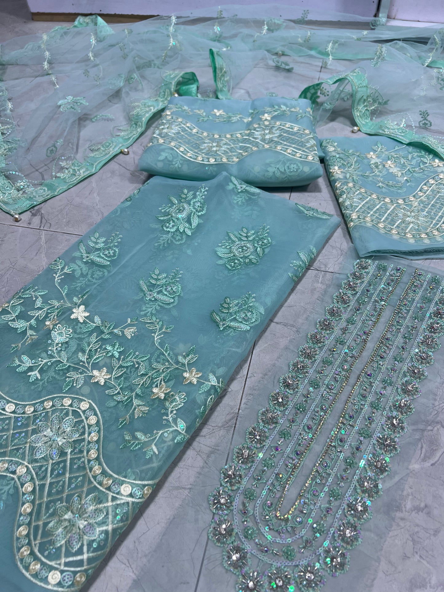ELAF organza shirt net dupatta 2p