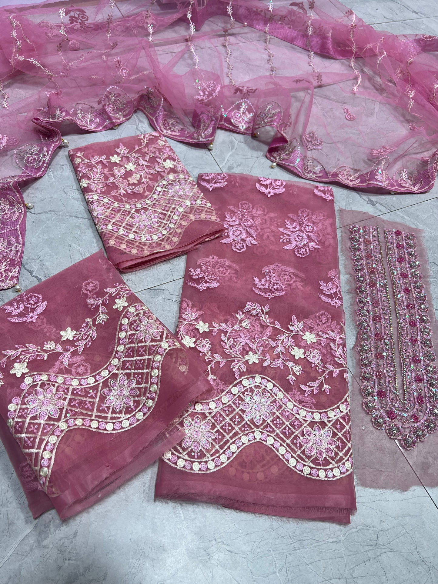 ELAF organza shirt net dupatta 2p
