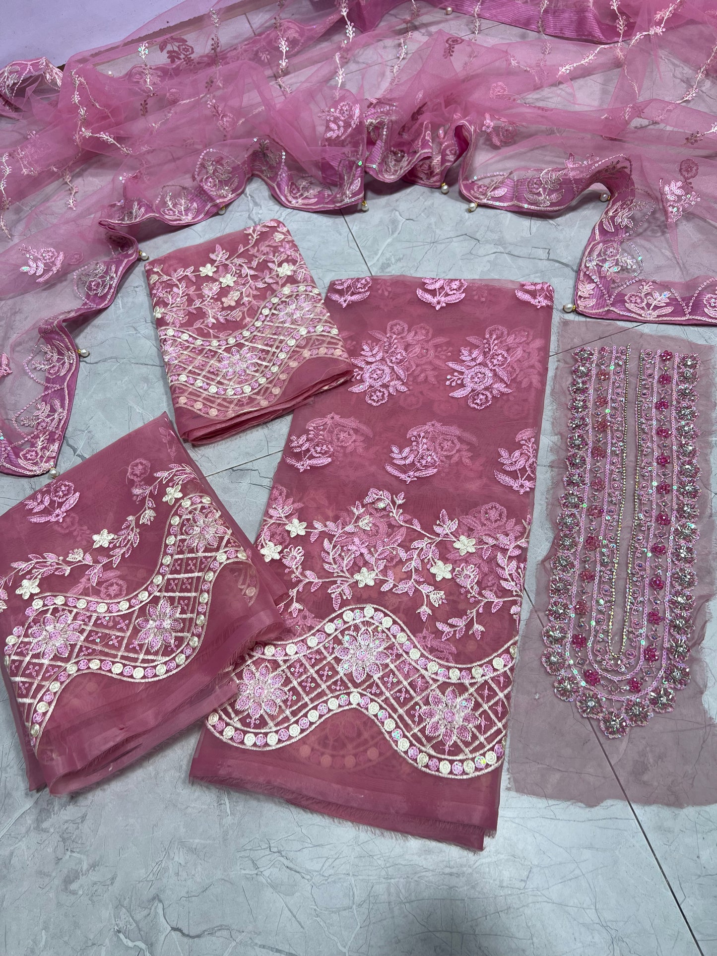 ELAF organza shirt net dupatta 2p