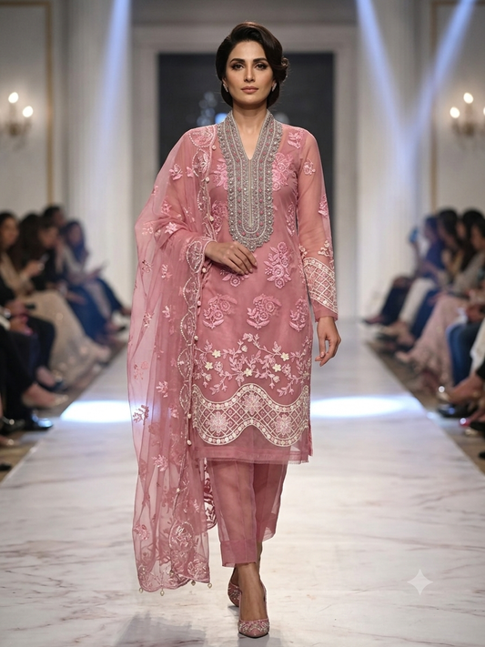 ELAF organza shirt net dupatta 2p