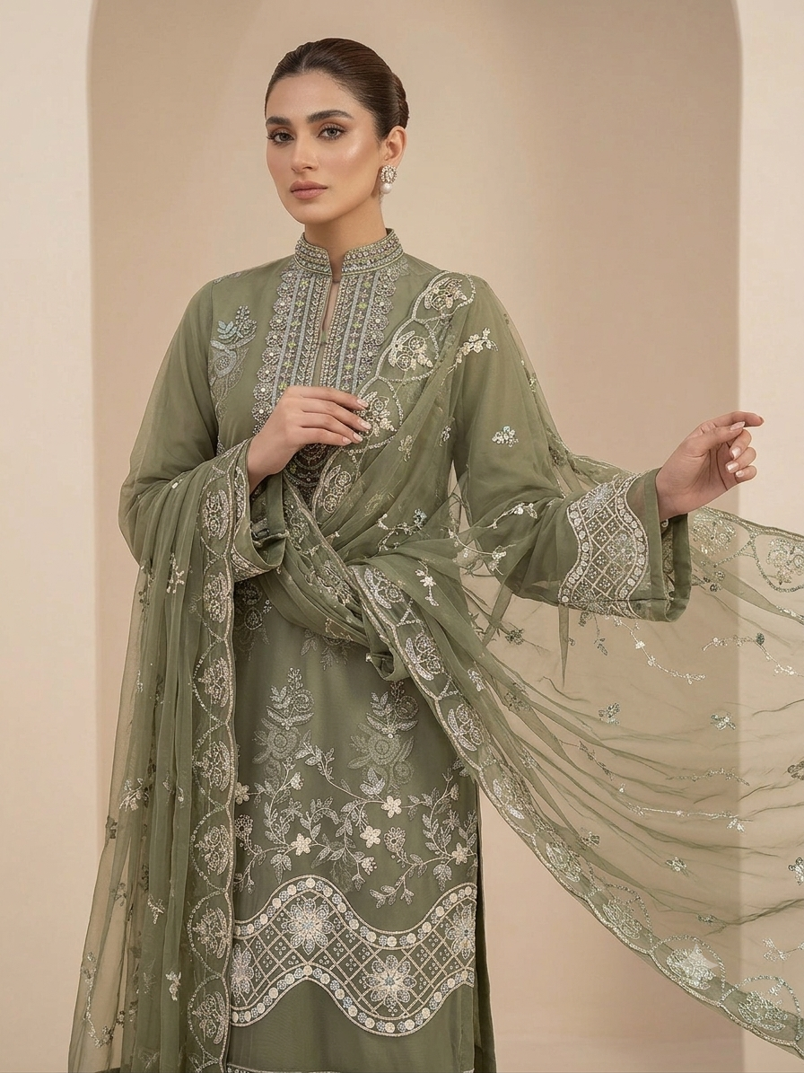 ELAF organza shirt net dupatta 2p