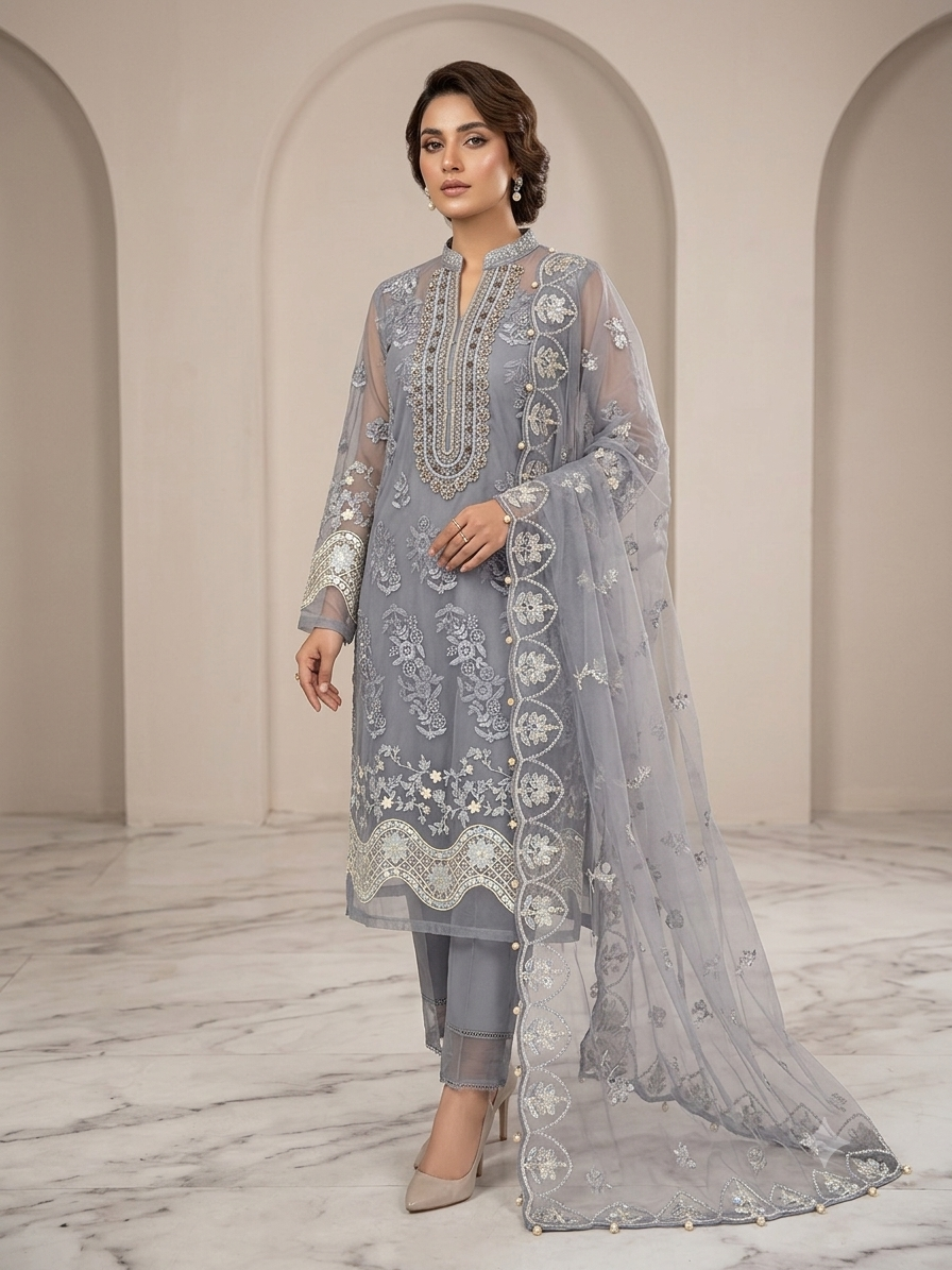 ELAF organza shirt net dupatta 2p