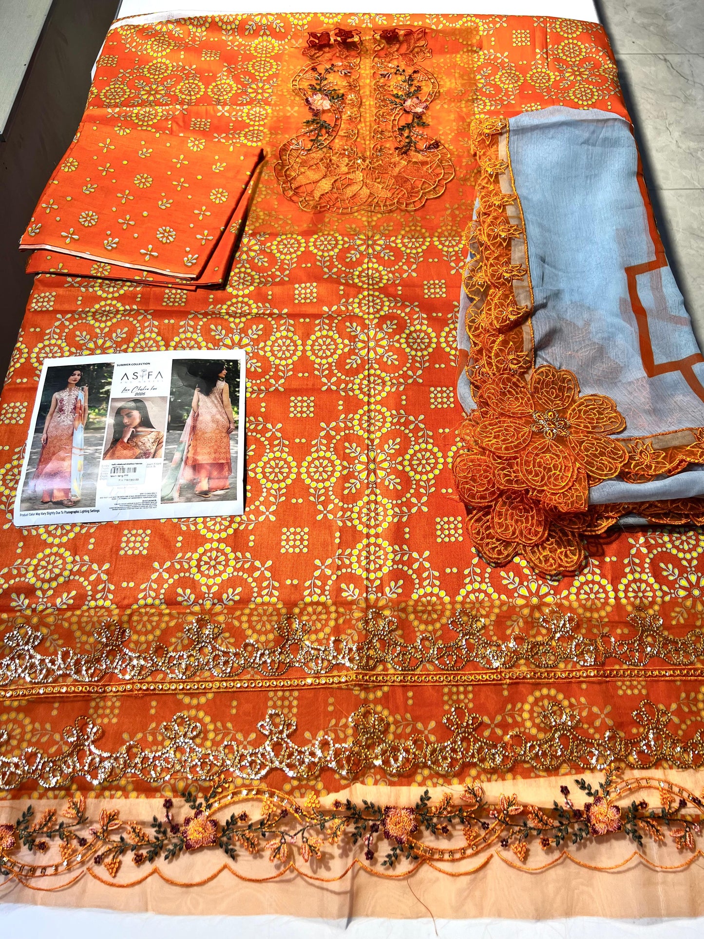 Printed lawn Asifa nabil  Chiffon cut work dupatta