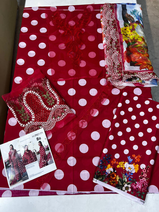 Maria B polka lawn  Chiffon dupatta