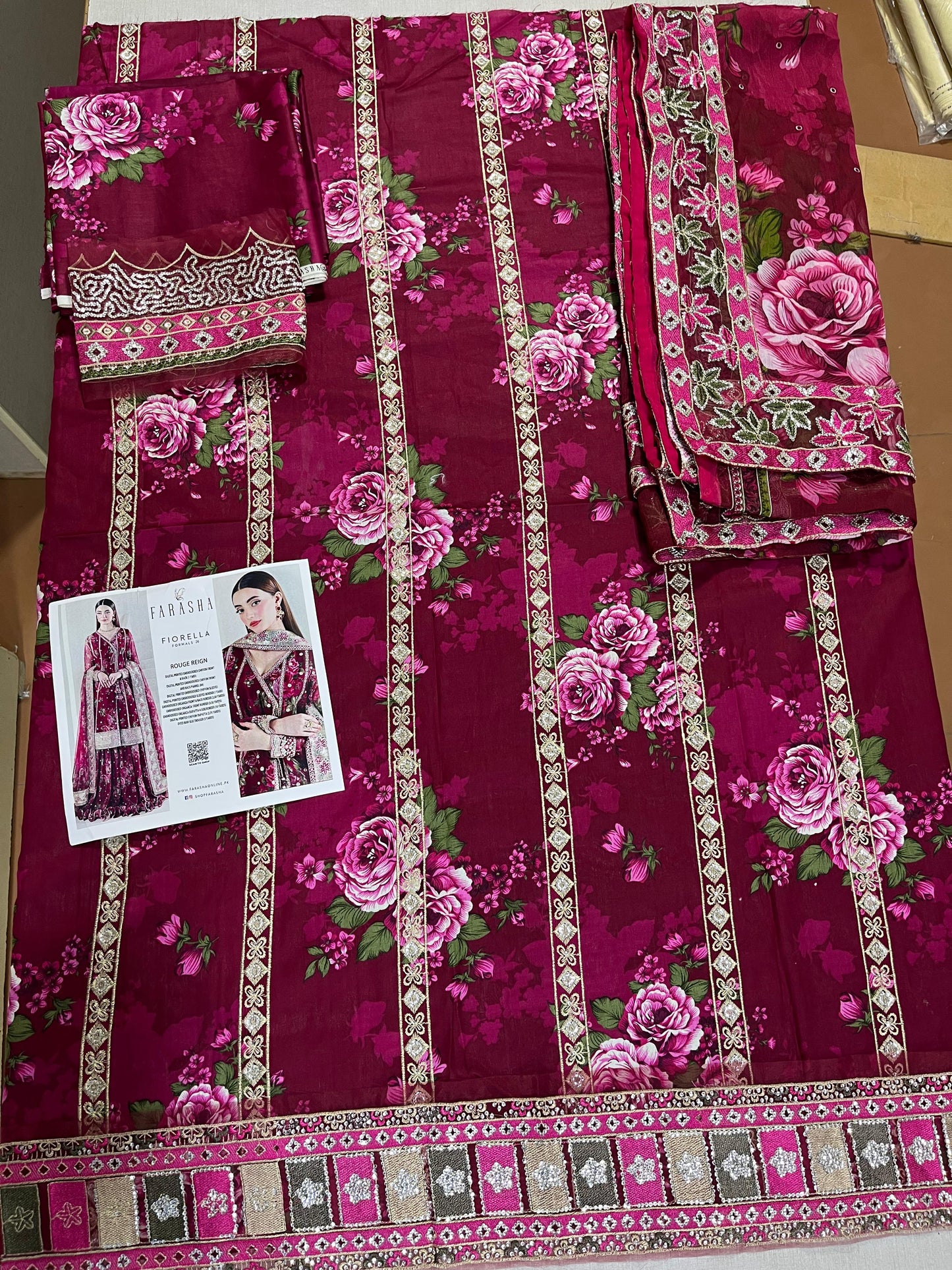Farasha 3p lawn  Chiffon for patti dupatta