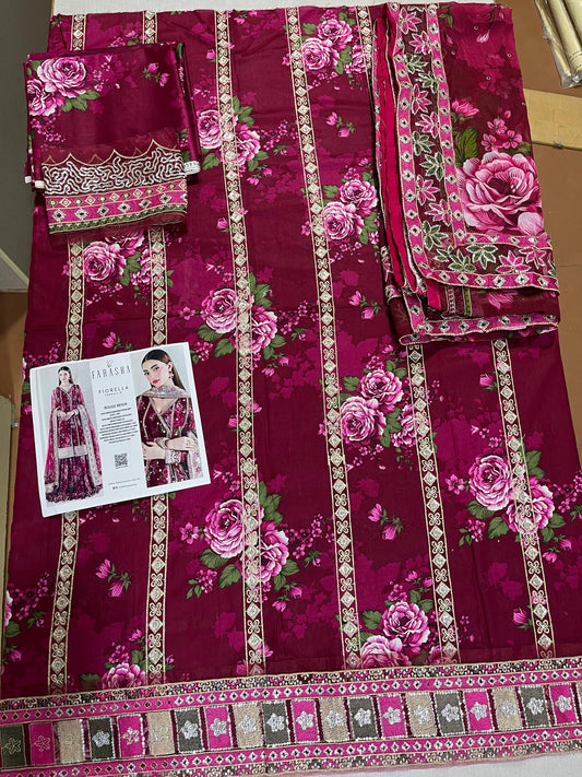 Farasha 3p lawn  Chiffon for patti dupatta