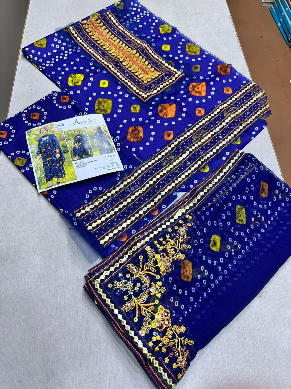 Aneelas 3p  Chunri lawn  Shifon dupatta