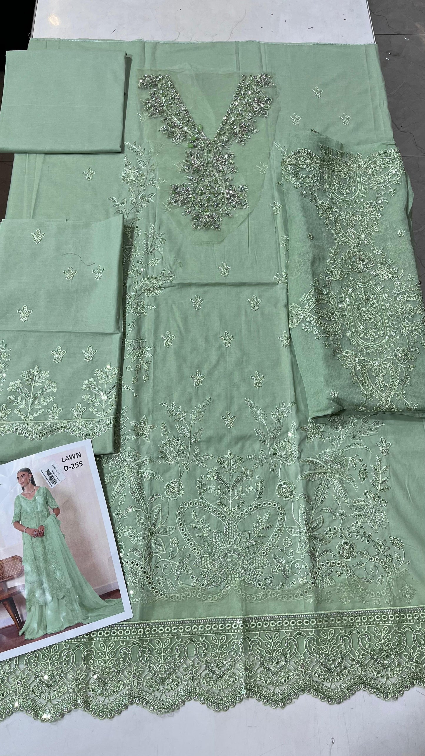 3p lawn Pure member shifon embroidered dupatta