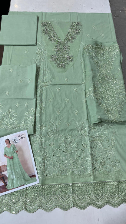 3p lawn Pure member shifon embroidered dupatta