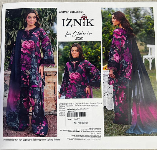 Iznik 3p lawn  Shifon dupatta