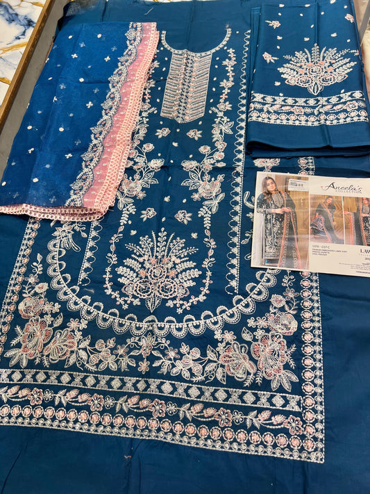 Aneelas 3p lawn Khadi net dupatta