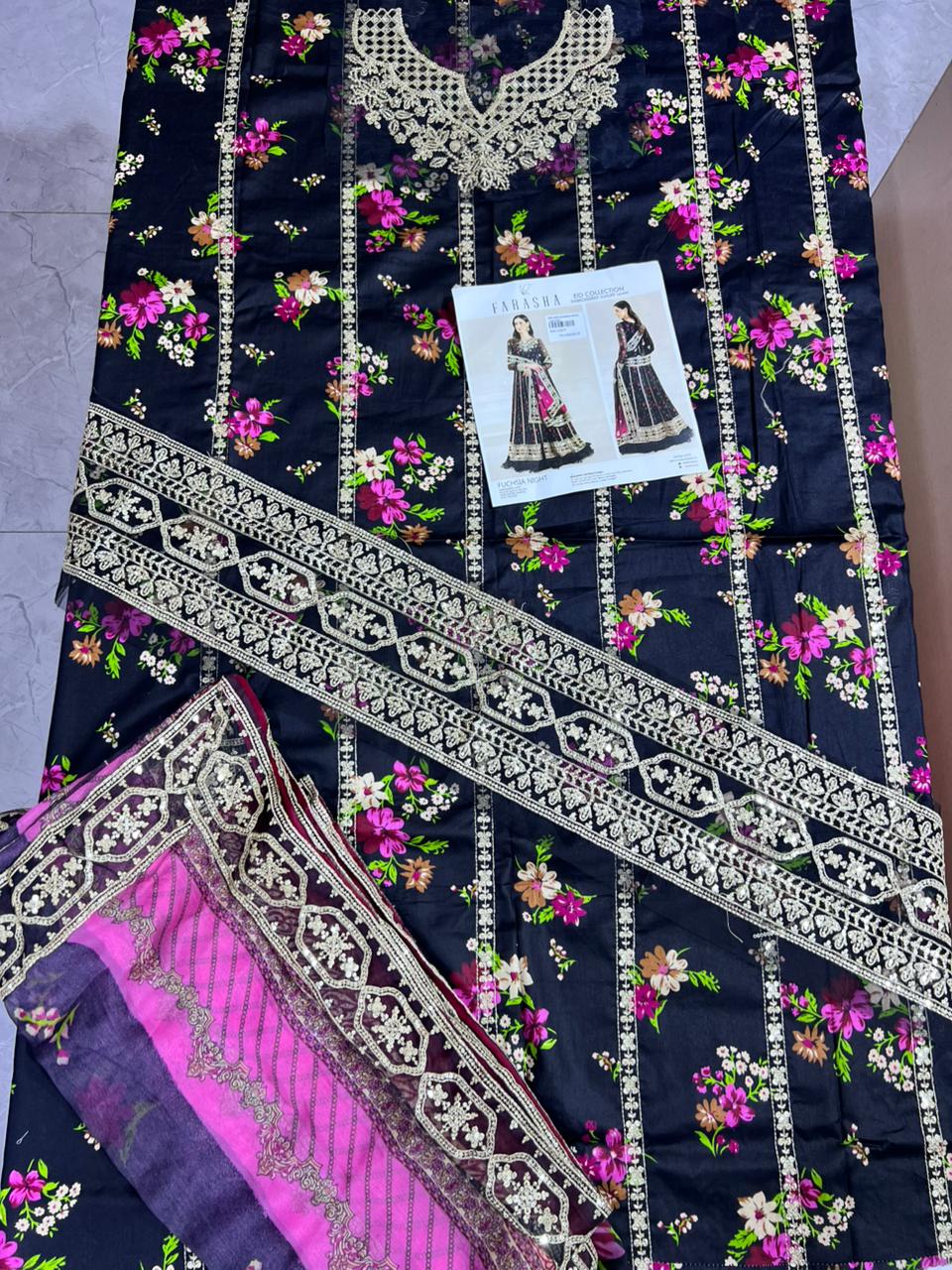 Farasha 3p lawn  Chiffon for patti dupatta
