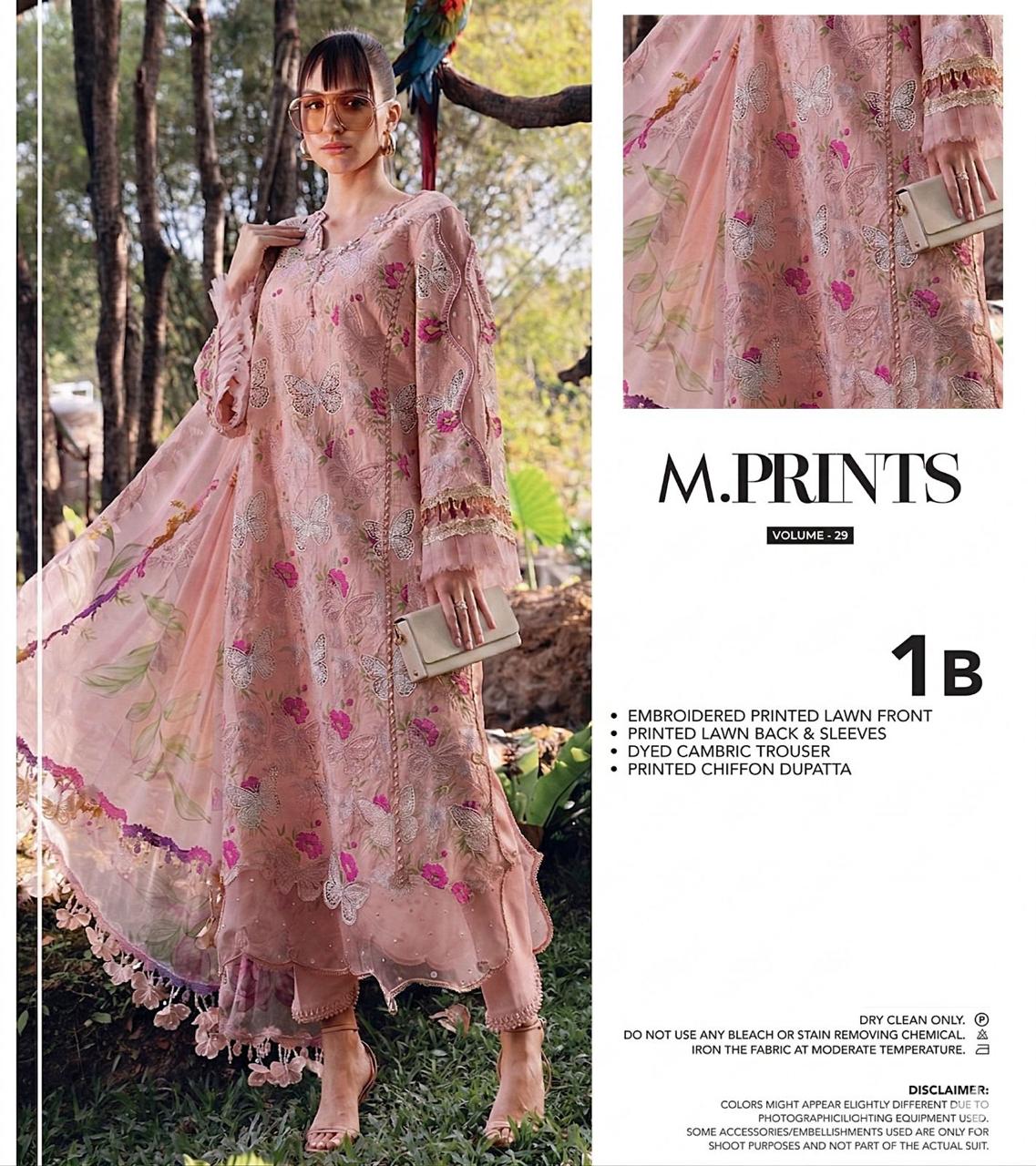 butterfly three piece lawn with batches ￼