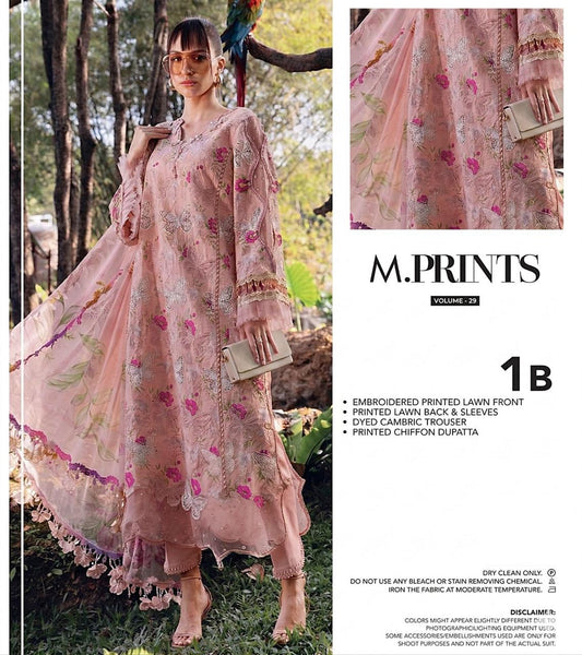 butterfly three piece lawn with batches ￼