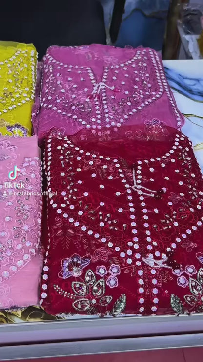 gulal fancy three piece lawn with patches ￼