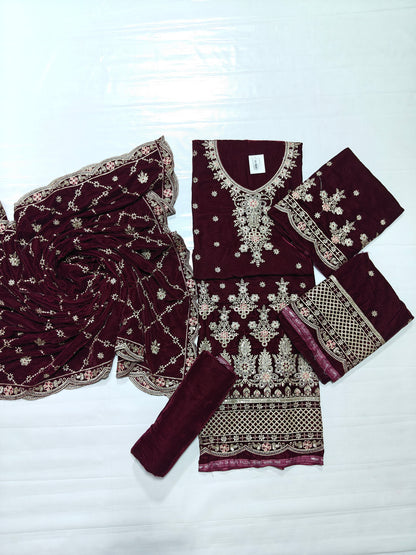 Micro Velvet Embroidered 3 Piece suit