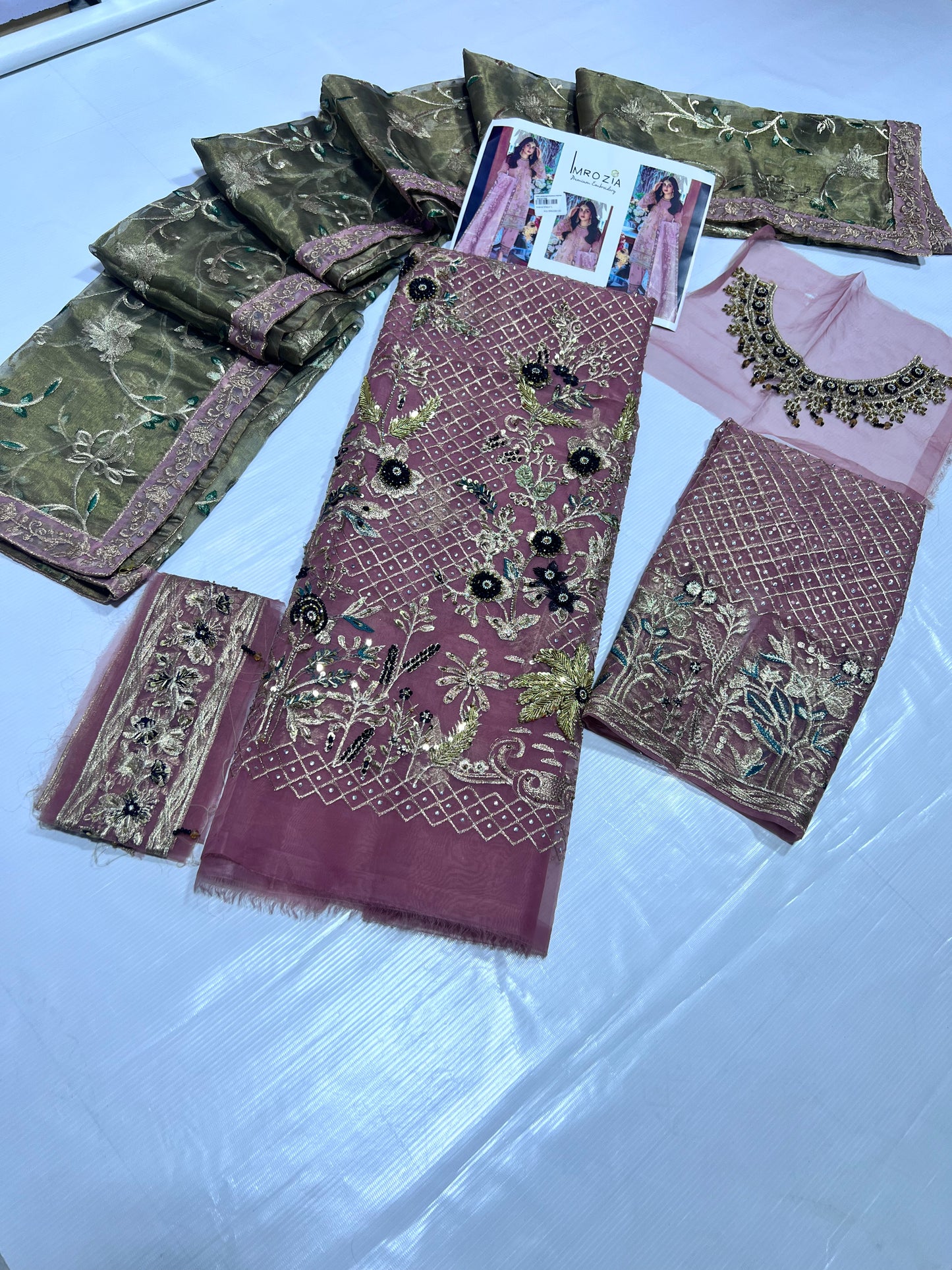 Imrozia Luxury Organza Embroidered & Hand Embellished Suit